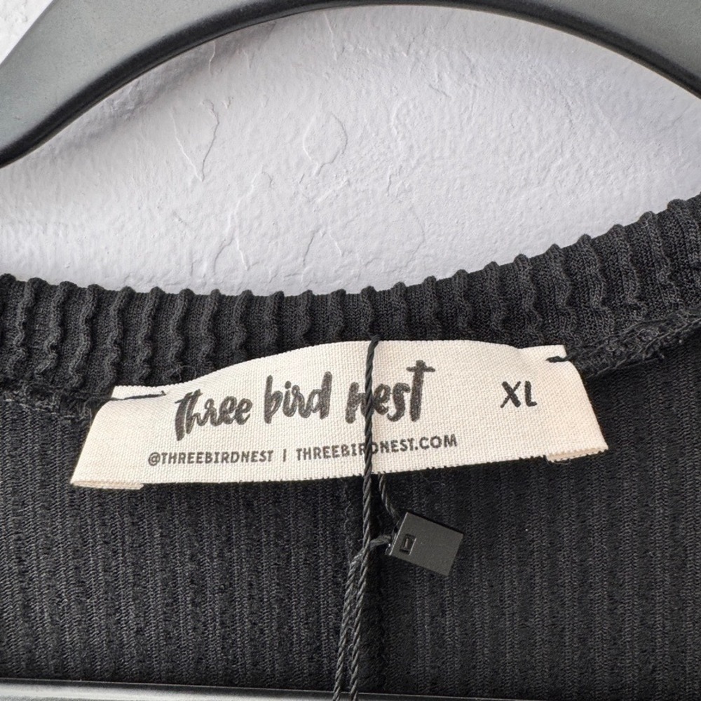 NWT Three Bird Nest XL Knit Top Black CapSleeve Oversized Waffle Textured MT6250 - Picture 3 of 6